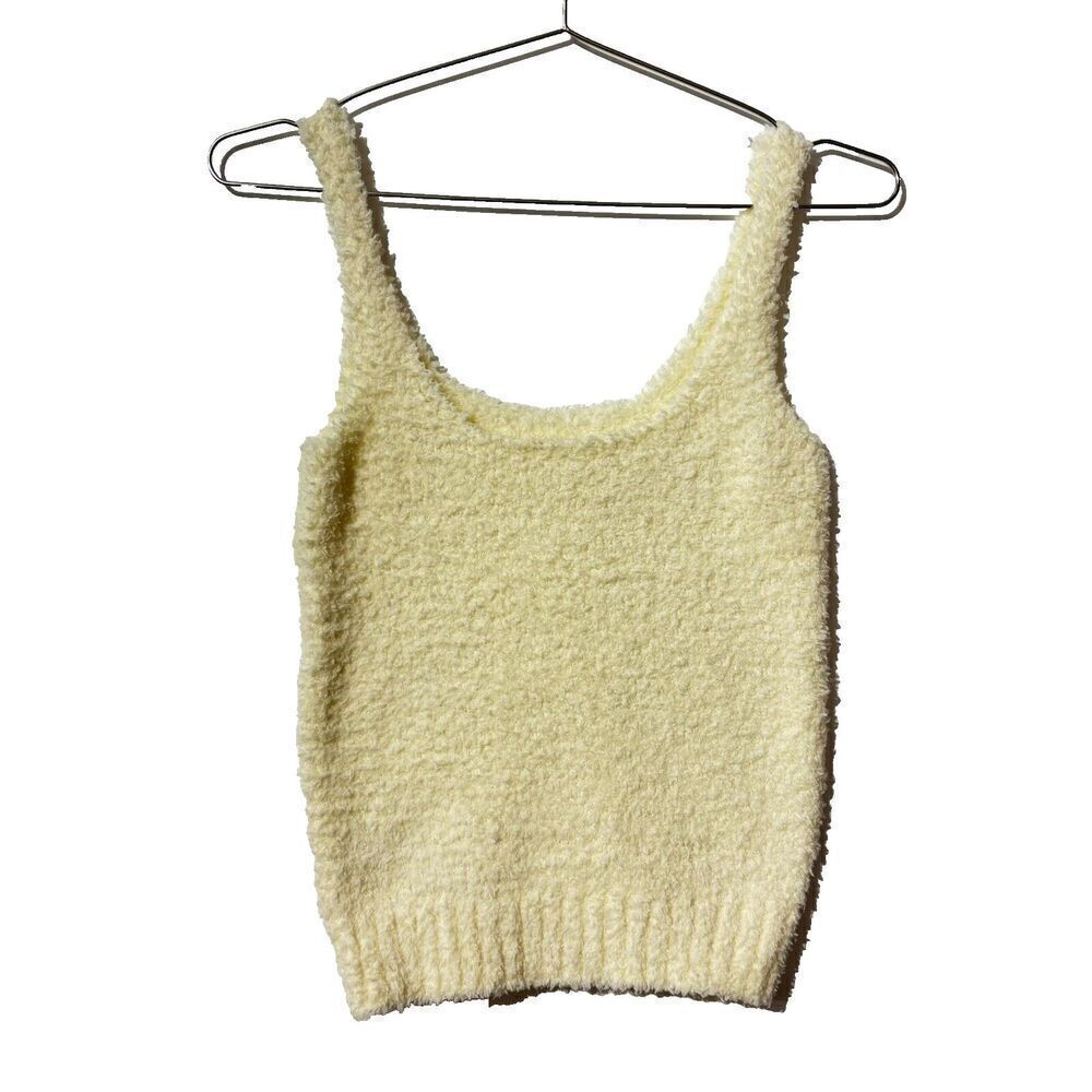 Skims Women's Cozy Knit Boucle Tank White S/M Solid‎ Sleeveless Scoop Neck